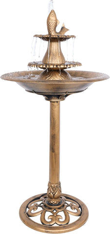 40" Tiered Pedestal Fish Fountain Birdbath, Cascading Outdoor Water Feature Décor, Gold