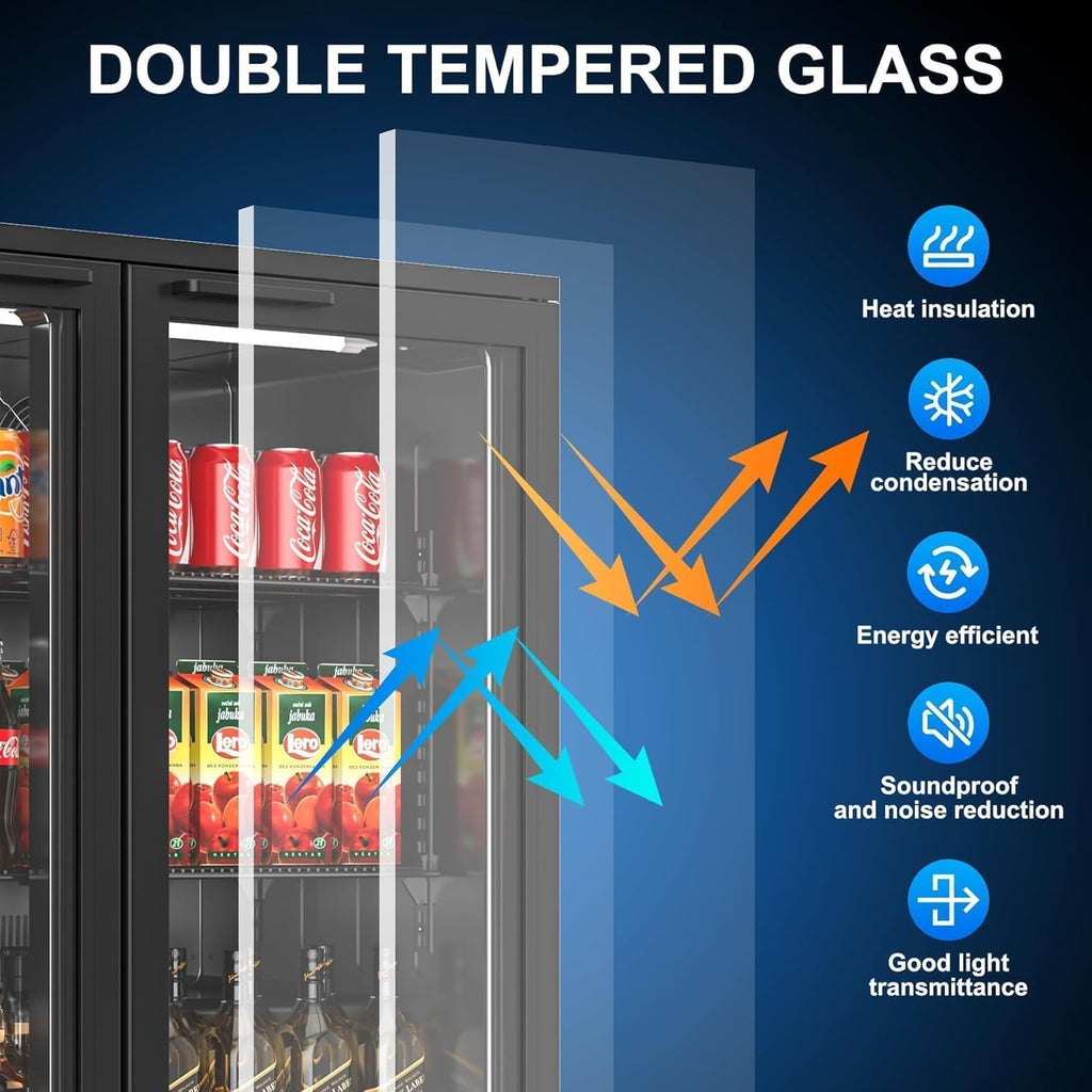 Back Bar Cooler with 2 Glass Doors, 7.4 Cu.ft Under Counter Height Beverage Refr