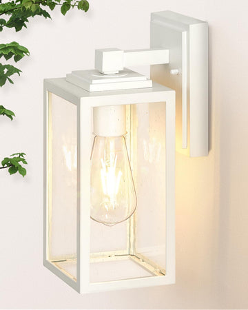 Outdoor Lights for Porch, White Outdoor Wall Lights Wall Mount, Waterproof Outdoor Lights for House with Tempered Seed Glass, Garage Light for House, Garden, Patio