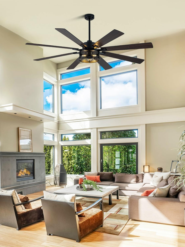 72 Inch Farmhouse Ceiling Fan with Lights and Remote Large Rustic Ceiling Fan Black Caged Fandelier Industrial