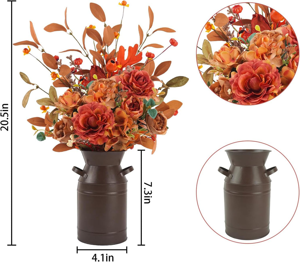Artificial Fall Flowers with Metal Pot, Hydrangea Arrangement