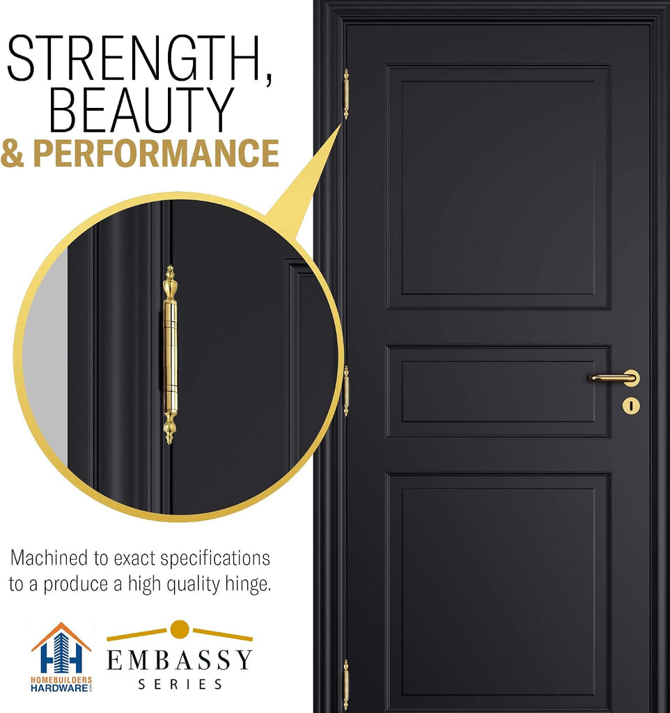 Door Hinge Solid Brass - 3.5 x 3.5 Inch, Heavy Duty, Polished Brass, Ball Bearings