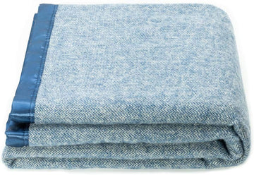 Herringbone Wool Throw Blanket - Blue, Queen Size