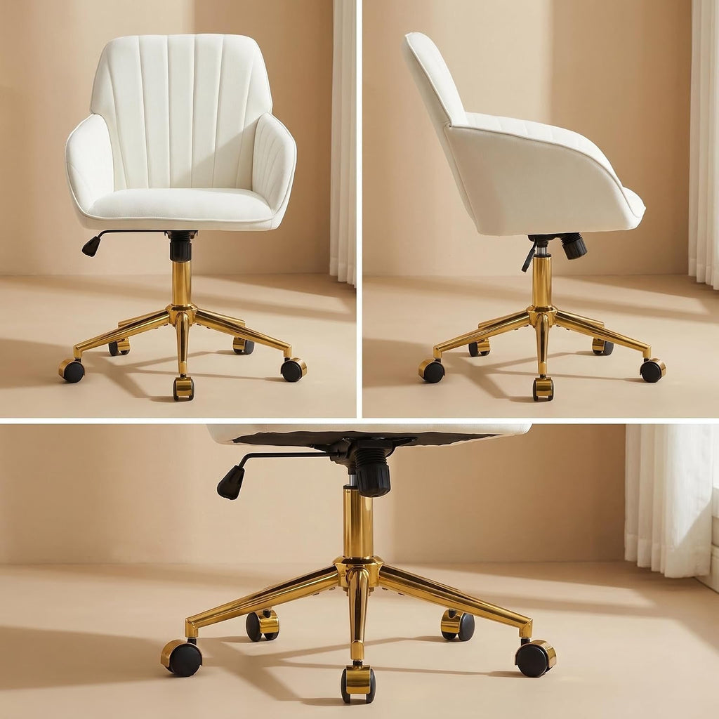 Velvet Home Office Desk Chair, Modern Cute Computer Task Chair with Back, Height Adjustable Upholstered Vanity Chair
