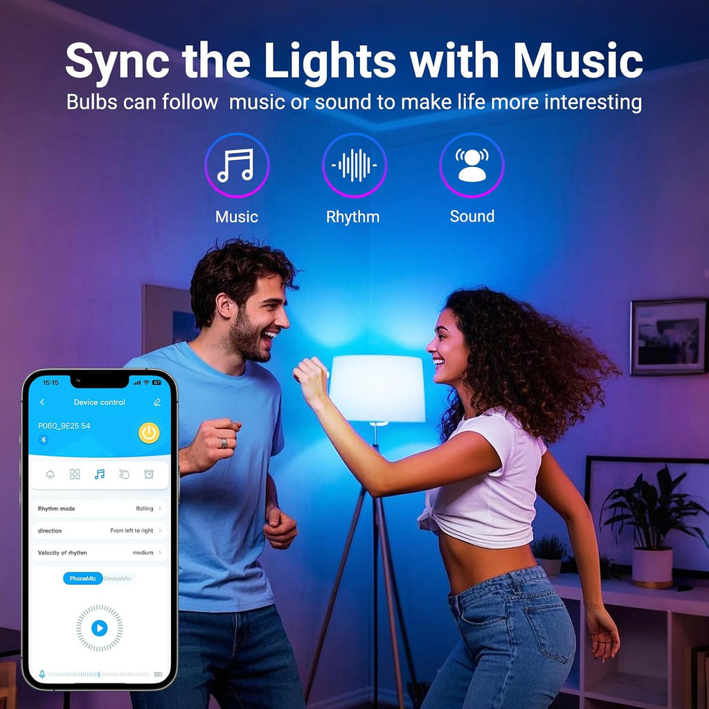 4 Pack Smart Light Bulbs, Bluetooth WiFi Led Bulb Work with Alexa &Google Assistant, RGB Color Changing Alexa Bulbs