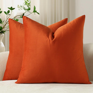 Euro Sham Covers 24x24 Burnt Orange: Pack of 2 Cozy Soft Velvet Square Modern Luxury Decorative Throw Pillow Cases