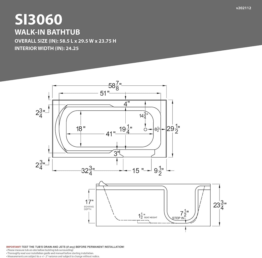 Wide Opening Door Right Drain Step-In Walk-In Whirlpool Tub with Low Entry Threshold in White Finish 30 in. x 60 in.