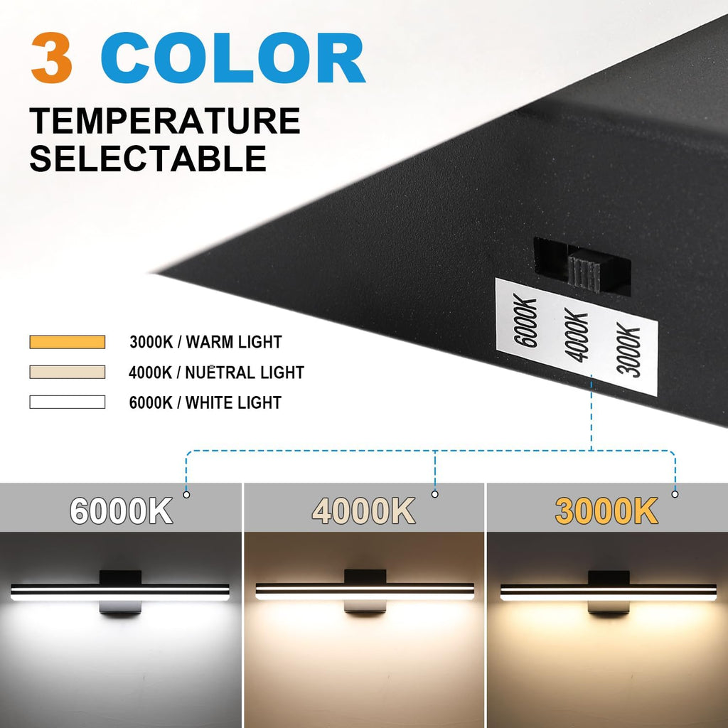 LED Modern Bathroom Vanity Light Bar (32-Inch, 3000K/4000K/6000K), Matte Black Dimmable Modern Acrylic Bathroom Wall