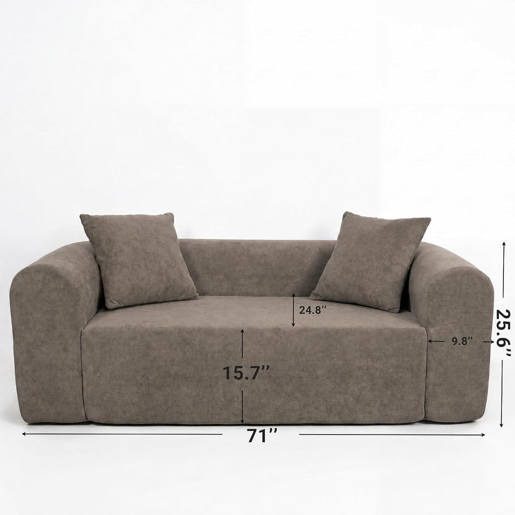 71" Boneless Cloud Couch, Deep Seat Loveseat, Light Grey | Soft Knitted Fabric, Deep Seat Design, No Assembly Required