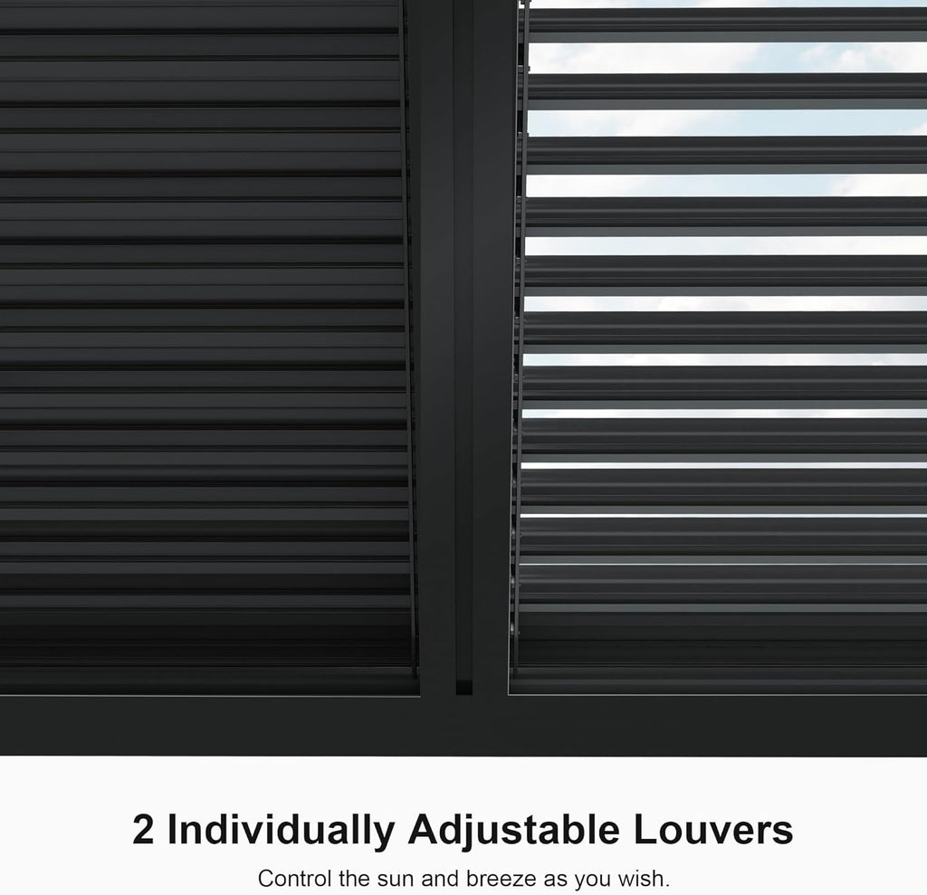 Louvered Pergola 94AS 11' x 15' Aluminum Metal Outdoor Pergola wtih Adjustable Louvered Roof and Integrated Drainage