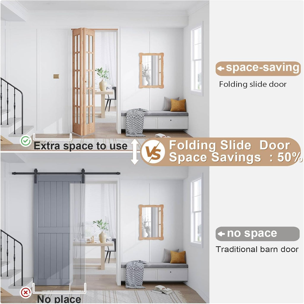 Bifold Closet Door,for 32in x 80in (Double 16x80) Opening,French Glass Barn Doors with 2.66FT Concea