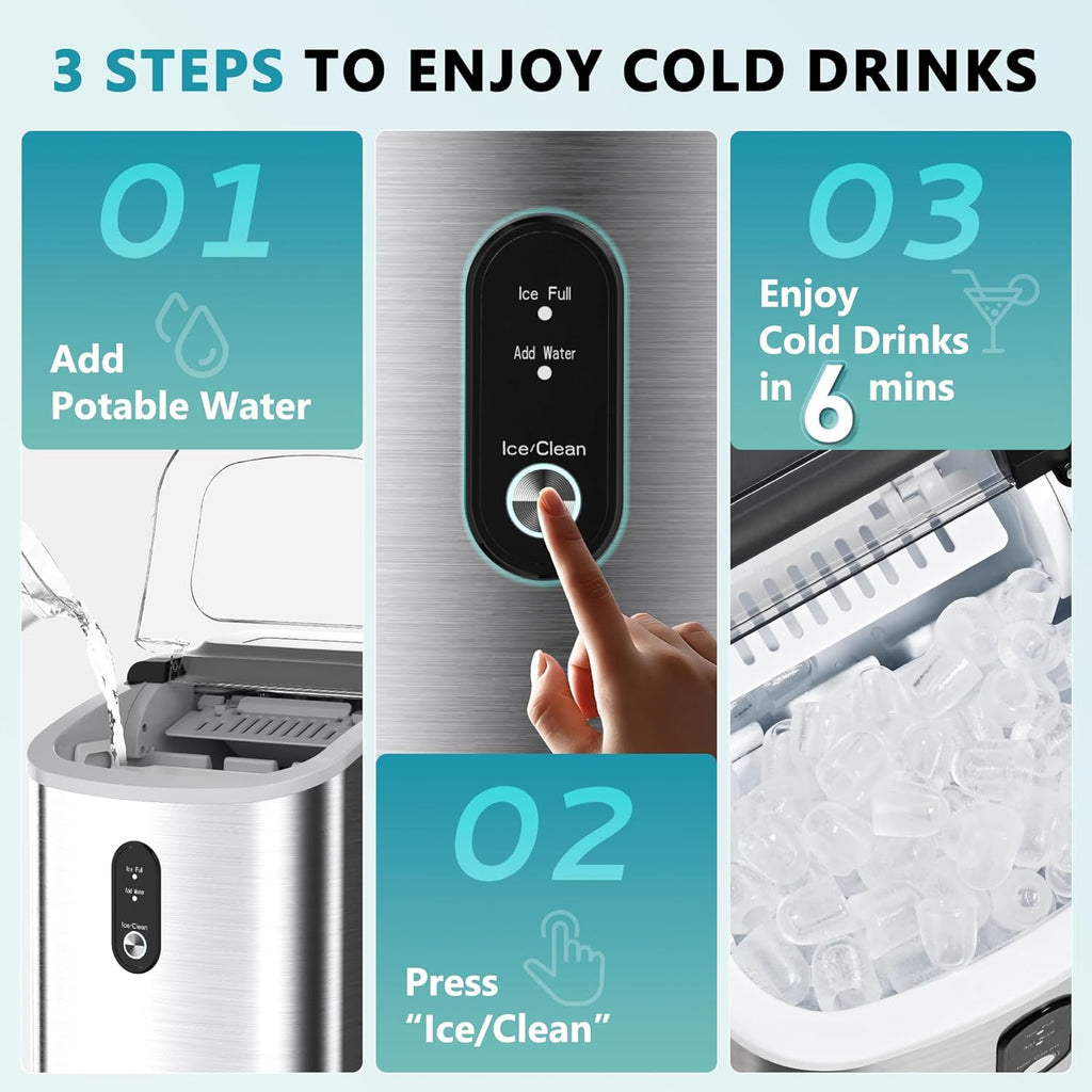 Ice Maker Countertop, Portable Ice Machine with Carry Handle, 26.5lbs Per Day, 9 Cubes in 6 Mins, Auto-Cleaning