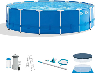 Metal Frame 15' x 48" Round Above Ground Swimming Pool Set with Filter Pump, Ladder, and Cover with Maintenance