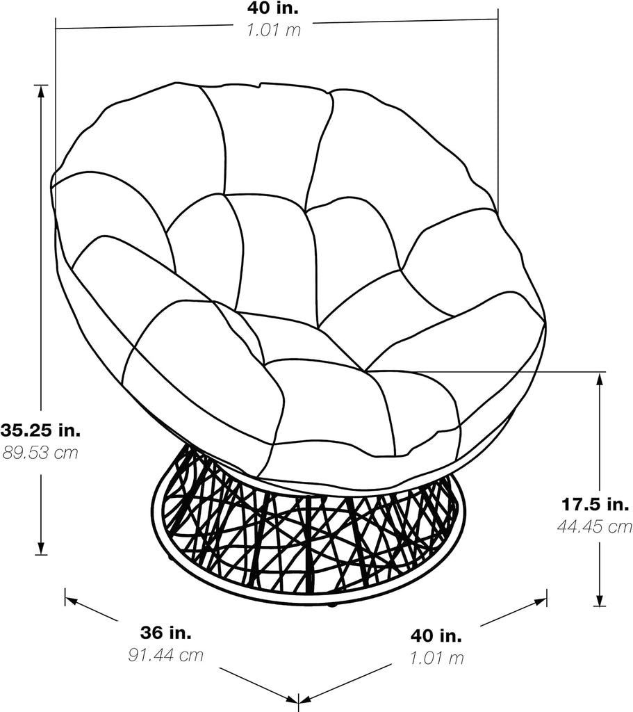 Wicker Papasan Chair with 360-Degree Swivel, Grey Frame with Black Cushion