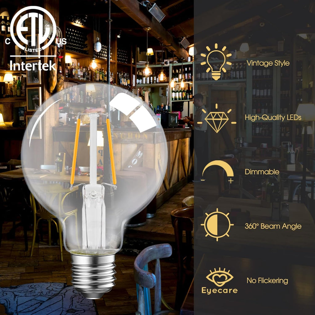 5W Dimmable G25 LED Globe Light Bulb, G25 LED Vintage Light Bulb, 60W Equivalent, 500Lumens, 2700K Soft White, E26 - Set of 6