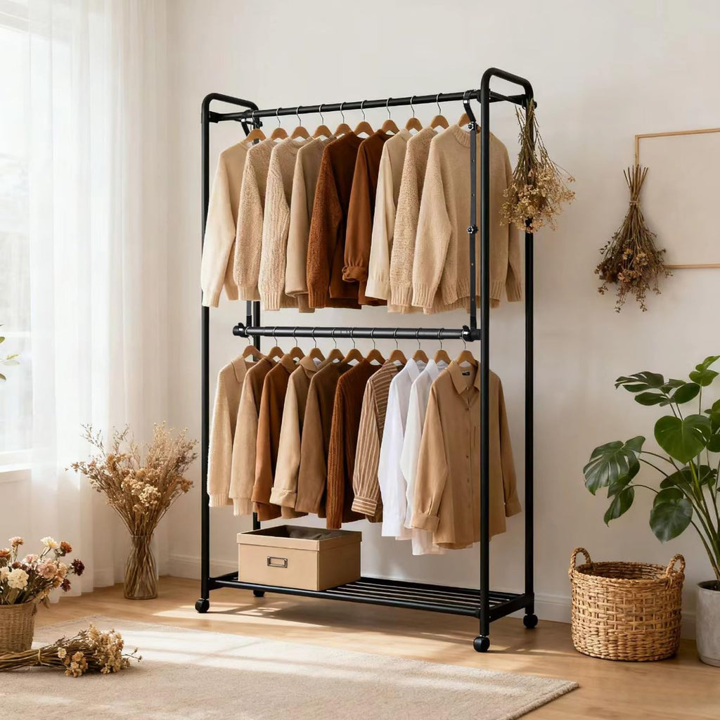 Hanging Closet Rods - Adjustable Height & Width Closets Bar Lower Extender