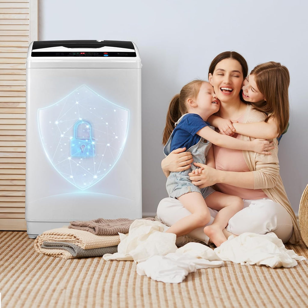 25LBS Portable Washing Machine, Full-Automatic Laundry Machine with Stainless Steel Drum, 10 Wash Programs Compact