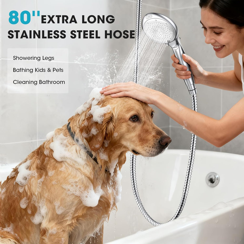 Shower Head with Handheld, High Pressure 8-Mode Filtered Shower Head with 80" Extra Long Stainless Steel Hose & Adjustable Bracket, Built-in Filter for Hard Water -Remove Chlorine, Chrome