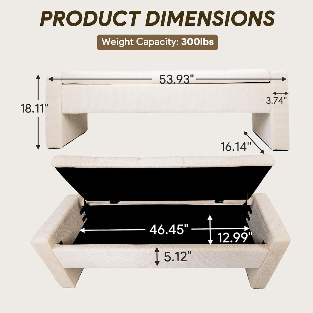 Storage Bench, 46' Bed Upholstered Storage Ottoman Bench, Beige | Versatile Storage Solution, Skin‐Friendly Comfort