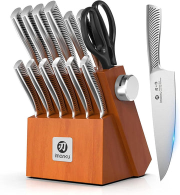 14 Piece Stainless Steel Knife Set with Build-in Sharpener | Japanese High-Carbon Stainless Steel Blades | 56±2 HRC