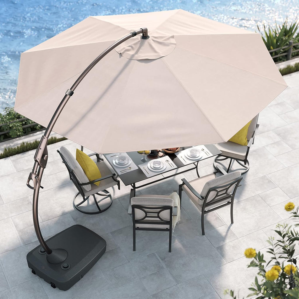 11FT Cantilever Umbrella with Base Outdoor Large Round Aluminum Offset Umbrella (Champagne, 11 FT)
