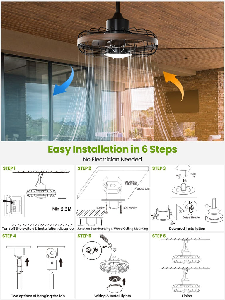 18 Inch Ceiling Fan Smart APP & Remote Control, 6 Speeds, 3 Color Temperatures, Gazebo Lights Outdoor Ceiling Fans for Patio Waterproof,Porch