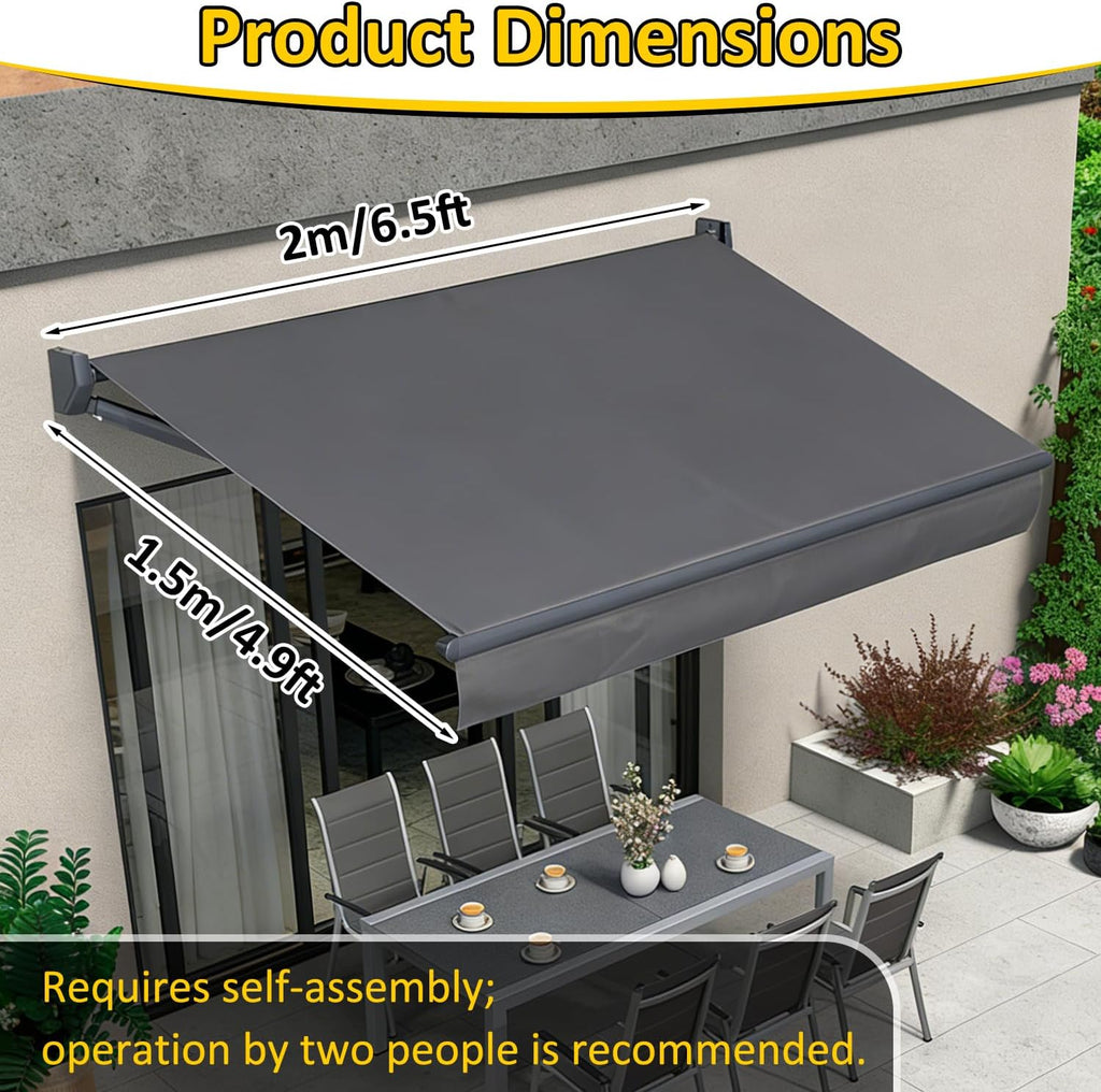 Electric Retractable Awning, Automatic Retractable Awning & LED Light, Motorized Outdoor Shade Waterproof Fabric for