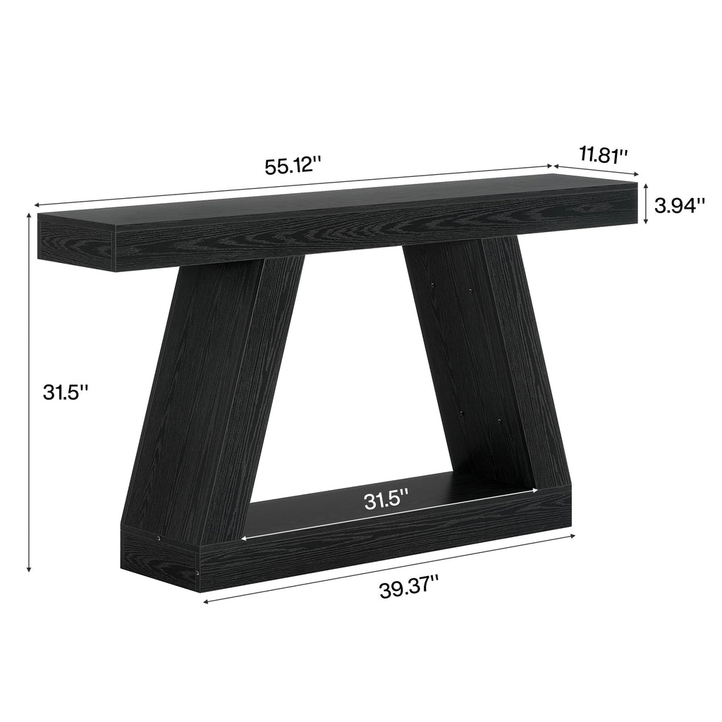 Farmhouse Console Table, 55-Inch Rustic Sofa Table with Storage, Industrial Wooden Entryway Table, Black & Brown