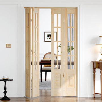 Bifold Doors for 48"×80" (Four 12x80) Opening, Clear Glass French Interior Folding Barn Door with Concealed Hardware