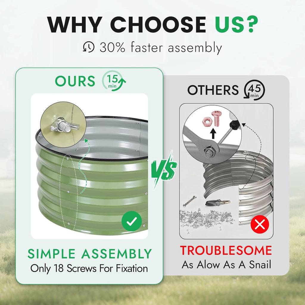 3 Pcs Round Galvanized Raised Garden Beds, 2x2x1ft Olive Green | Metal Planter Bed Outdoor, Raised Beds Kit for