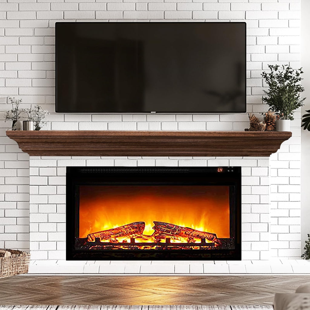 Rustic Fireplace Mantel 72", Solid Wood Floating Shelf, Brown