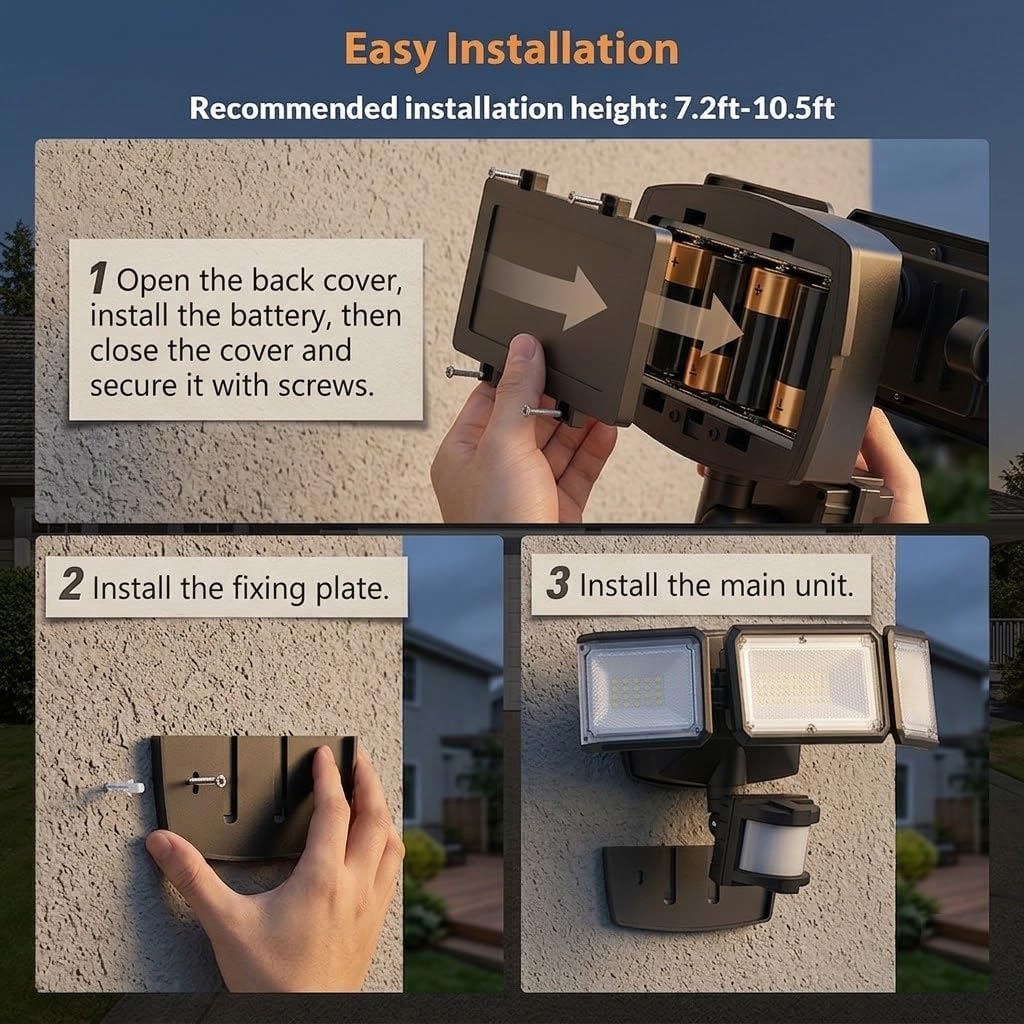 1500LM Battery Powered Outdoor LED Flood Light with Motion Sensor | IP65 Waterproof, Wireless Battery Operated
