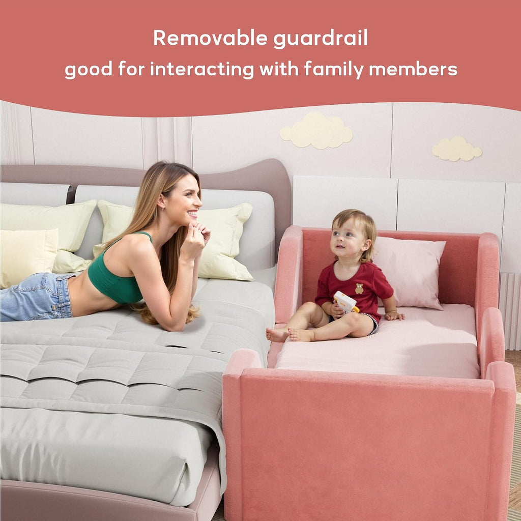 Toddler Bed with Extra Safety Broad, Toddler Flood Bed | Standard Crib Size for Kids, Certified Fabric Toddler Beds
