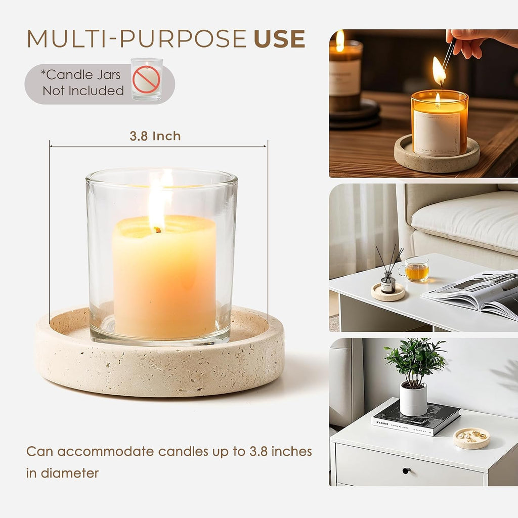 Candle Holders Italy Premium Natural Marble Candlestick Holder for Jar Pillar Candles Large Round Coaster Plate