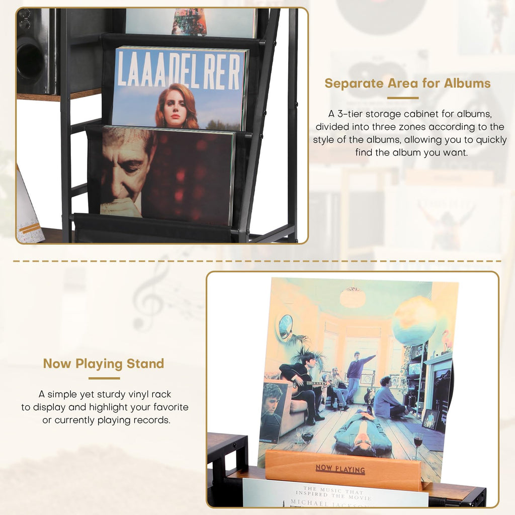 Record Player Stand, Vinyl Record Storage with Now Playing Holder