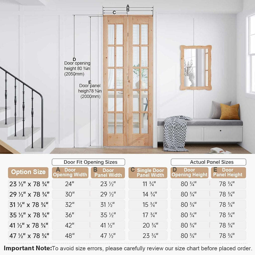 Bifold Closet Door,for 32in x 80in (Double 16x80) Opening,French Glass Barn Doors with 2.66FT Concea