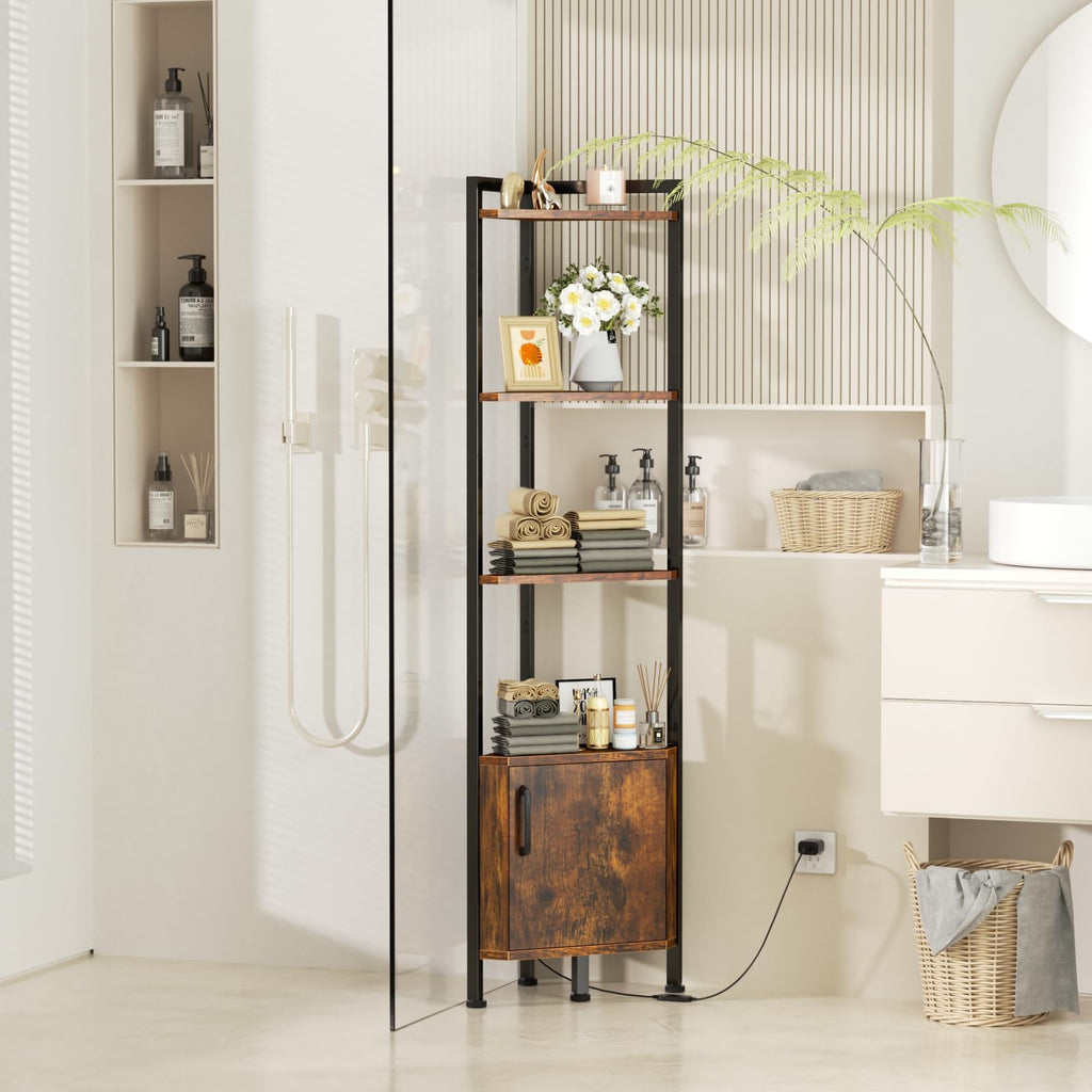 Corner Shelf Cabinet, Corner Bookshelf with Storage and LED Light