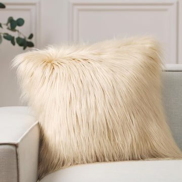 Faux Fur Pillow Cover Decorative Fluffy Throw Pillow Mongolian Luxury Fuzzy Pillow Case Cushion Cover, Light Beige 18