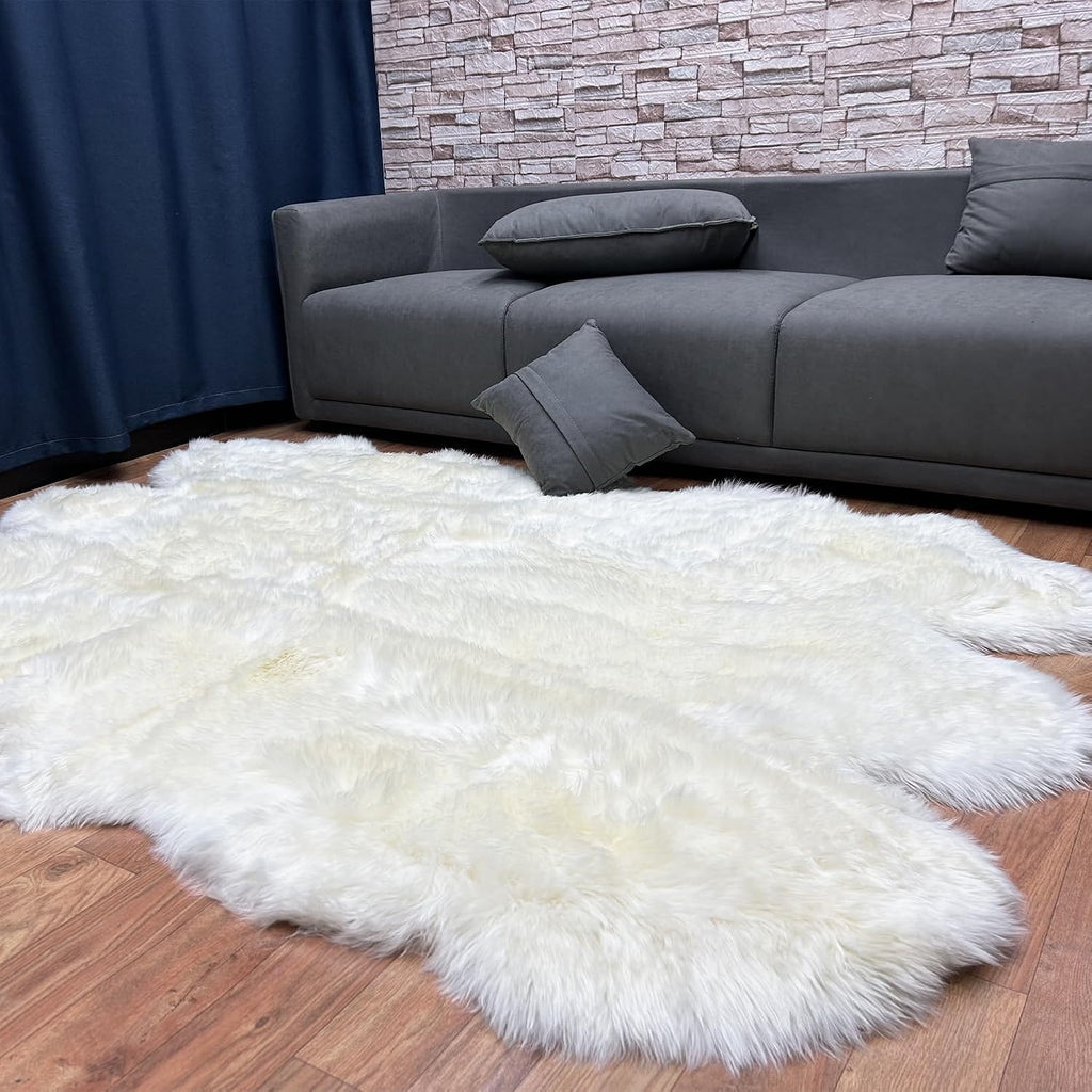 Genuine Australian Merino Sheepskin Rug, 5x7 ft Sheep Skin Rug, Lambskin Area Rug, 6-Pelt, White
