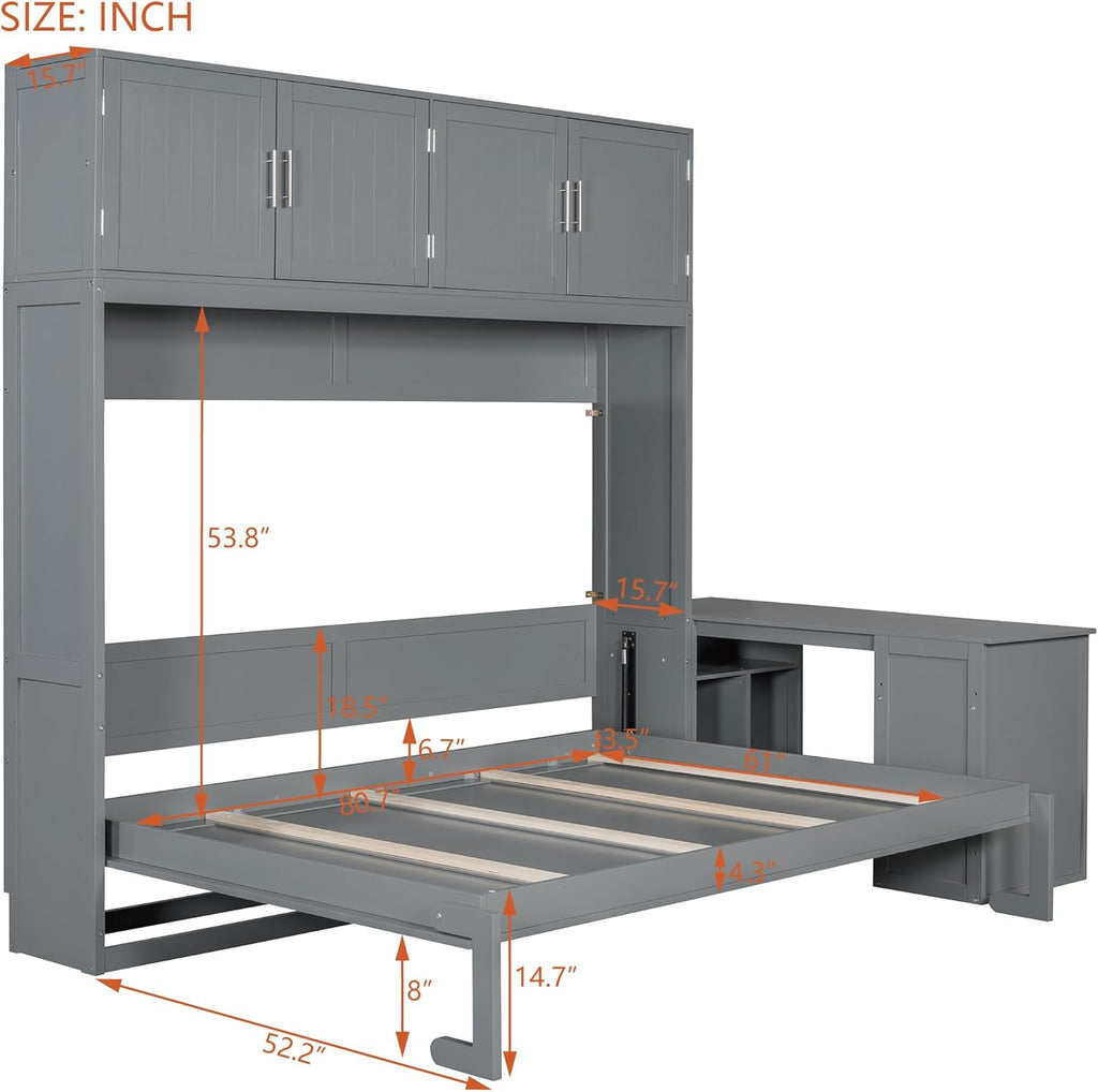 Queen Wall Murphy Bed with Desk and Storage Shelves and Big Cabinets for Guest Room, Bed Room, Guest Room, Home