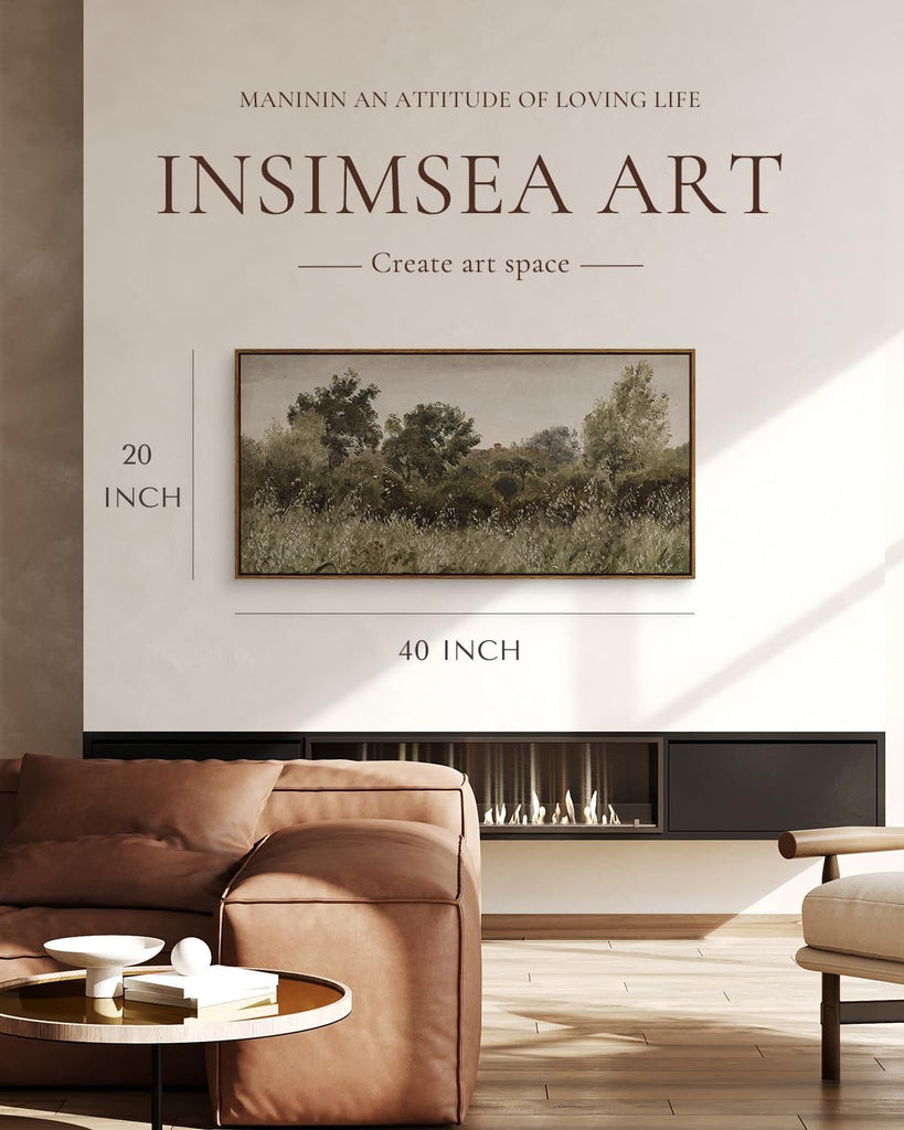 Extra Large Framed Vintage Wall Art, Living Room Country Farmhouse Decor, Grassland Landscape Paintings, Canvas