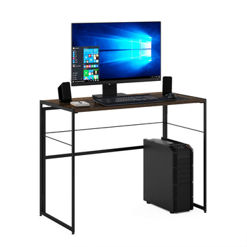 Riau No Tool/No Assembly/Folding Metal Frame Computer Desk, Rustic Oak/Black