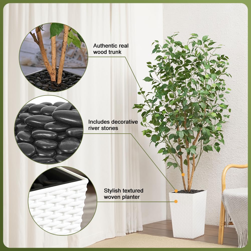 6ft Artificial Ficus Tree, UV Resistant Tall Faux Tree