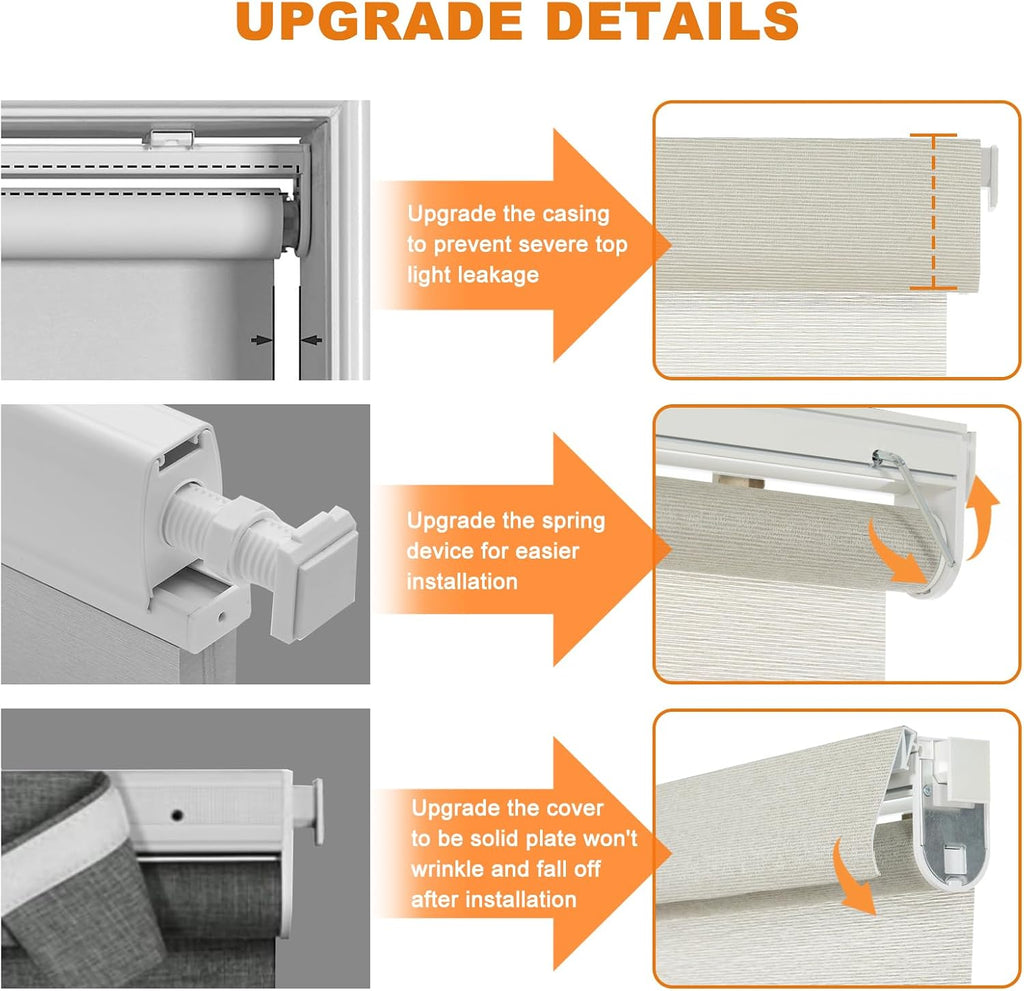 No Drill No Tools Light Filtering Roller Shades for Windows,Linen Fabric Cordless Roller Blinds,Custom Blinds for Home,Bedroom,Living Room,Beige-Light Filtering,Custom Size