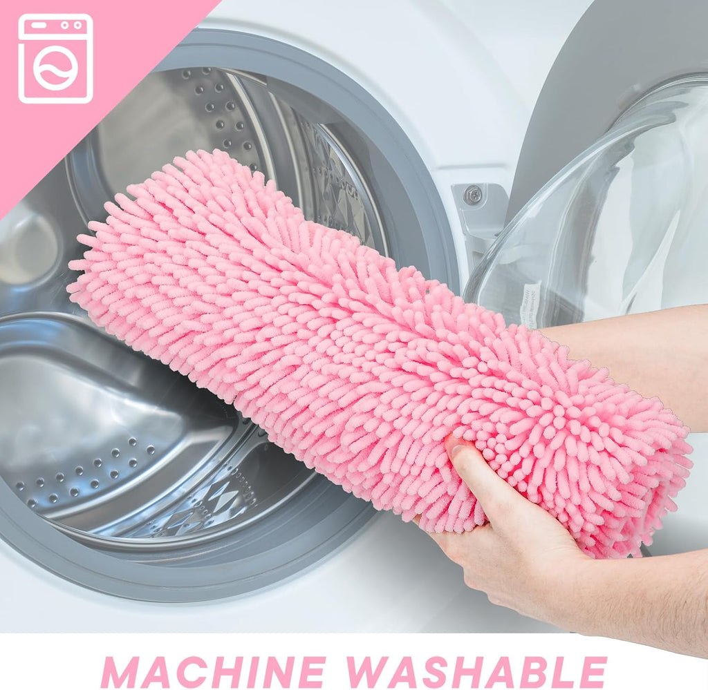 Pink Bathroom Rugs Sets 3 Piece Washable, Luxury ,Chenille Bath Mat Set, Soft Plush Anti-Slip Rectangular Bath, Rug