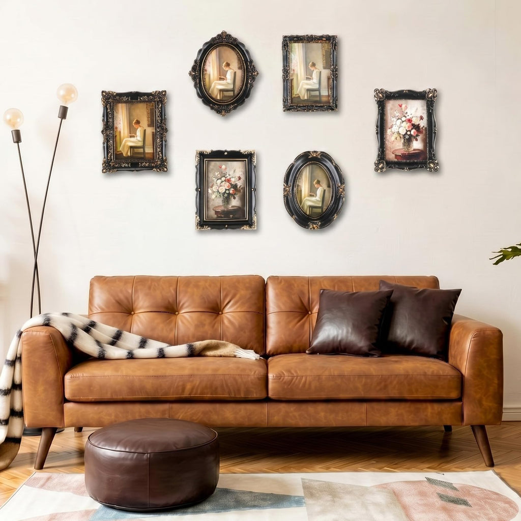 6 Pcs Vintage Picture Frames for Wall Tabletop, Black