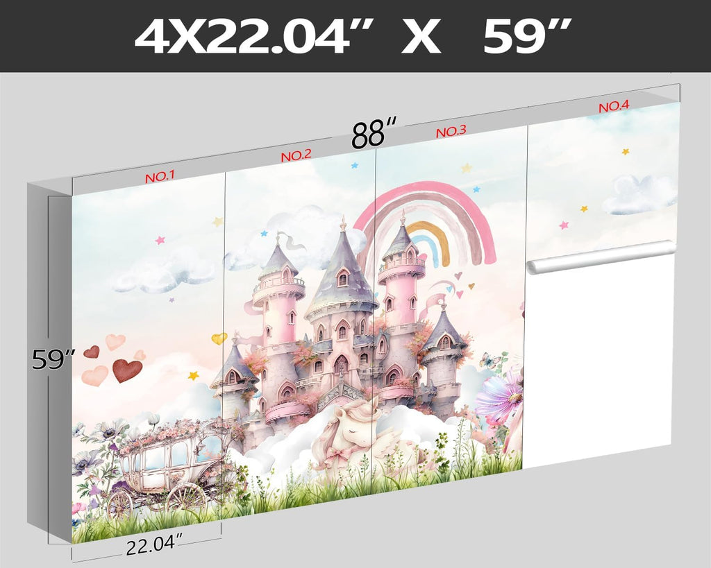 Pink Cartoon Citadel Nursery Room Fabric Wallpaper Girls Bedroom wall Mural-W 88" X H 59"(36 Square Foot)