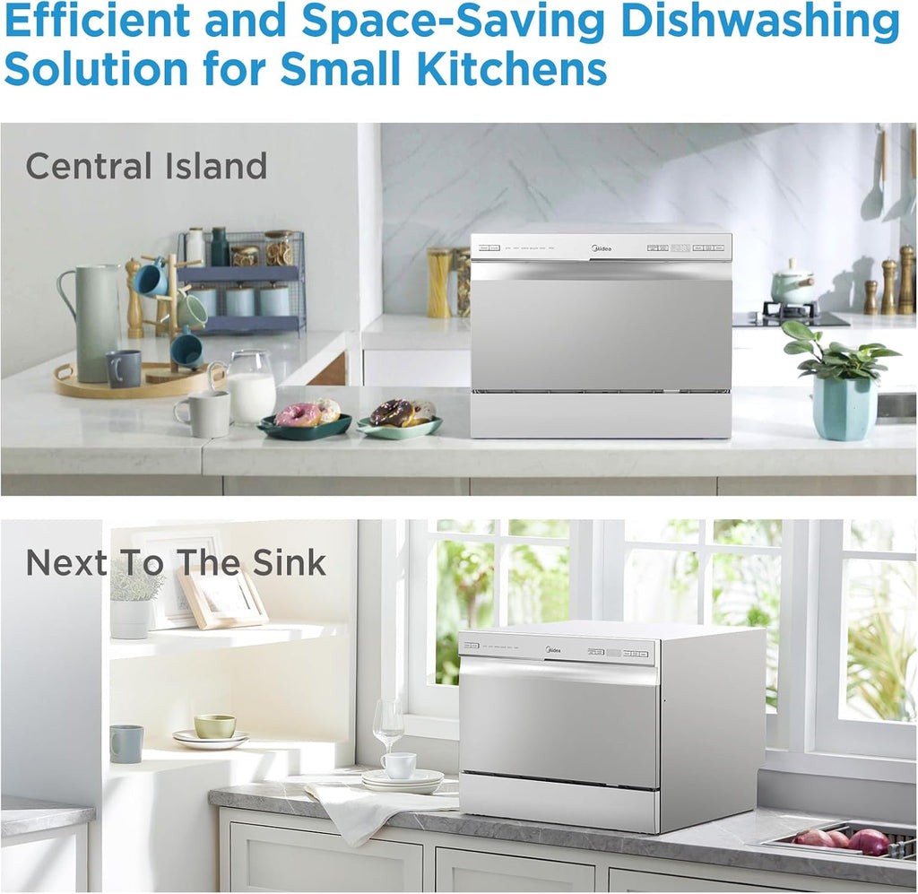 MDC22P2ASS Countertop Dishwasher, 6 Place Settings & 6+2 Washing Cycles Portable Dishwashers, Dish Washer for Dorm