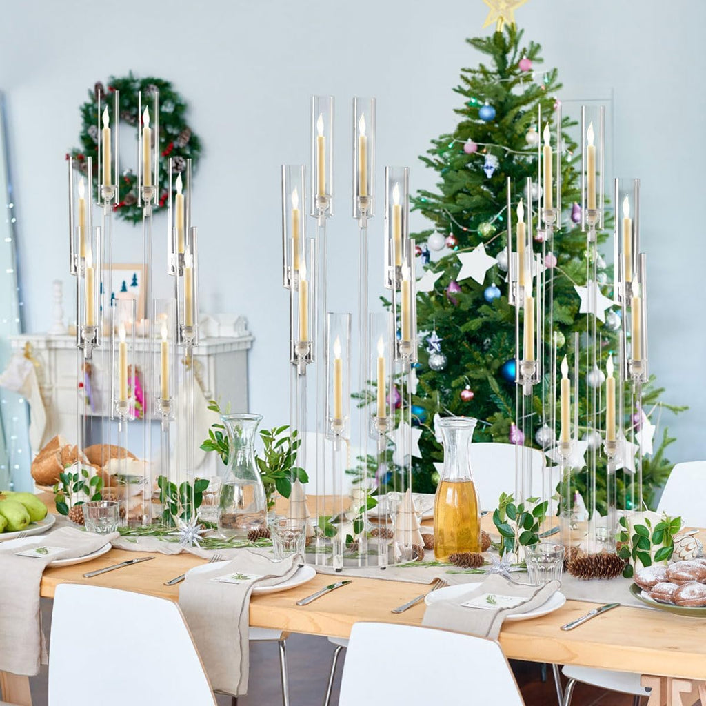 10PCS 8 Arm Acrylic Candelabra Candle Holder,Tall Clear Candlestick Holders with Shade for Tables Party Grand Event