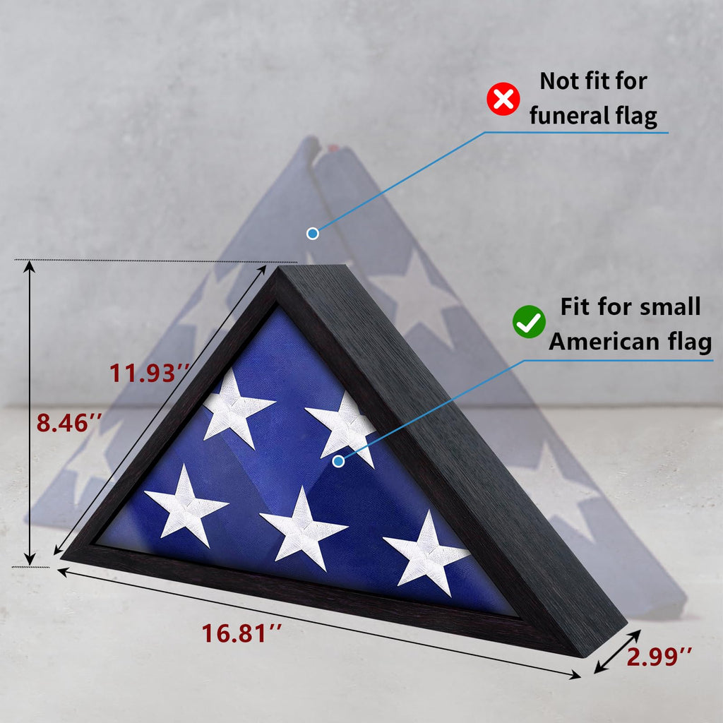 Flag Display Case for 3' x 5' Flag, American Flag Shadow Box with HD Tempered Glass and Wall Mount, Folded Triangle